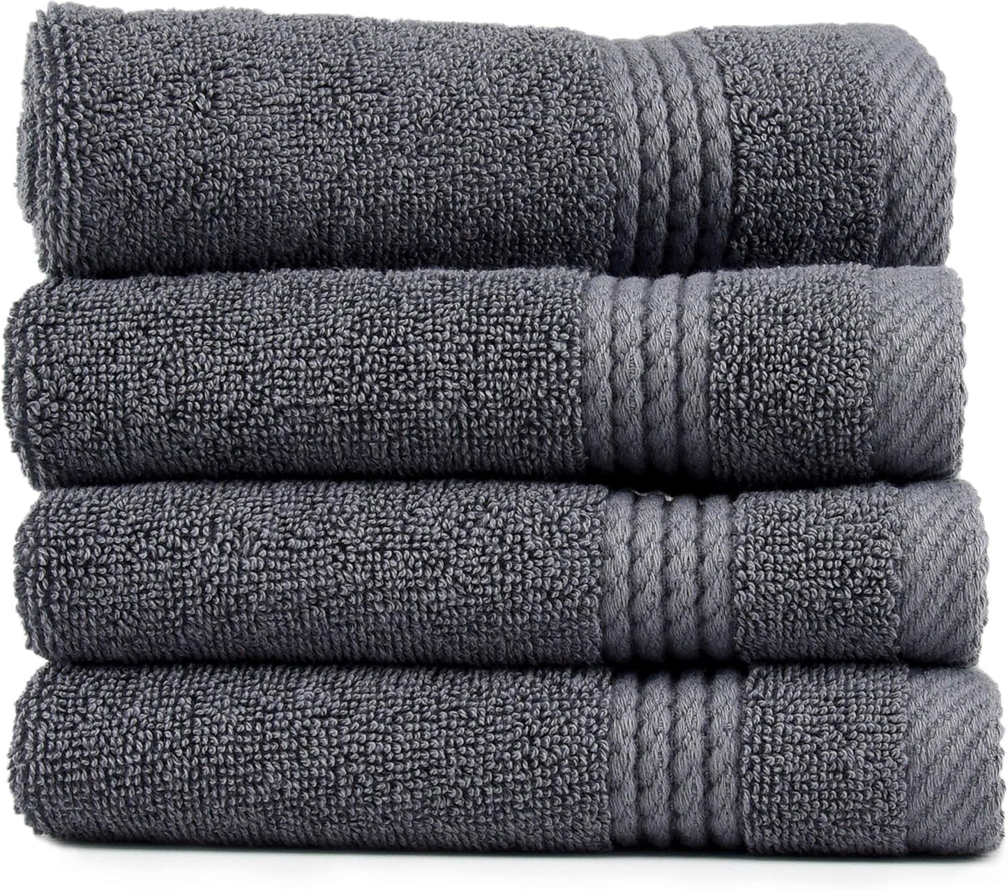 EastNBlue Lara 100% Turkish Cotton Washcloths 4 Pack, Extra Soft & Absorbent Wash Cloths for Face & Body (12" x 12"), Terry Cloth, Small Hand Towels for Bathroom, Dark Grey