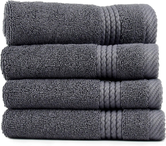 EastNBlue Lara 100% Turkish Cotton Washcloths 4 Pack, Extra Soft & Absorbent Wash Cloths for Face & Body (12" x 12"), Terry Cloth, Small Hand Towels for Bathroom, Dark Grey