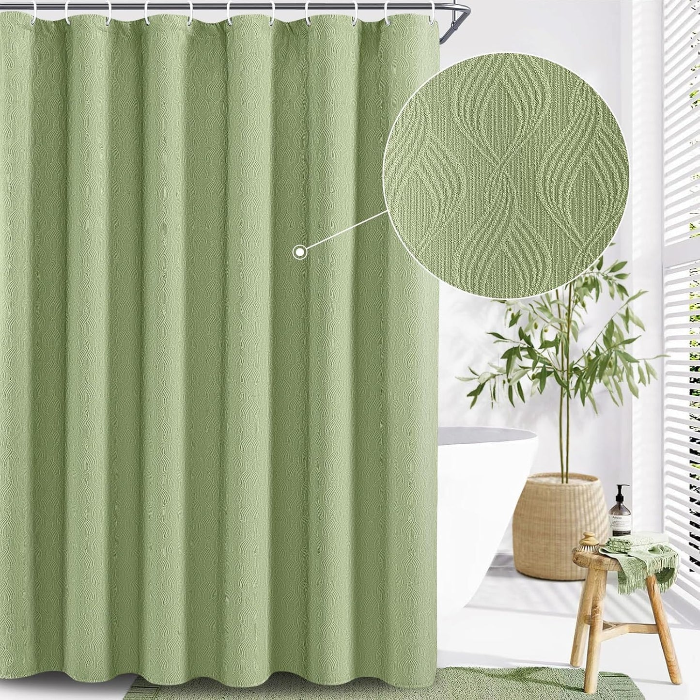Awellife Modern Farmhouse Shower Curtains Sage Green for Bathroom Fabric Cotton Touch Bohemian Geometric Boho Minimalist Arch 72" L X 72" W