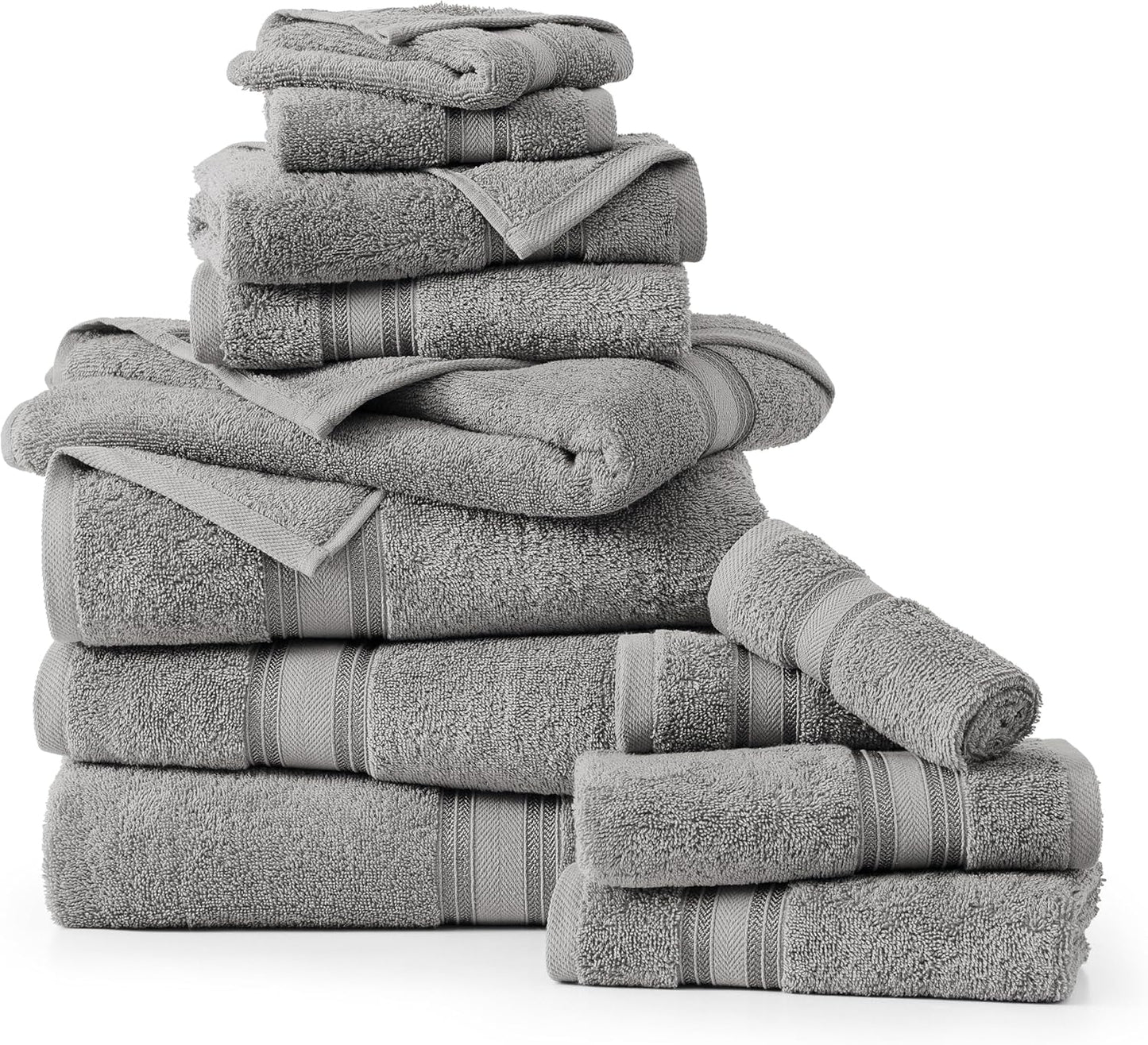 LANE LINEN Bath Towel Set of 12 – Premium 100% Cotton Mercerized, 4 Bath, 4 Hand & 4 Washcloth, Zero Twist Hotel Collection Towels Soft, Gentle on Body, Absorbent & Ideal for Everyday Use – Grey