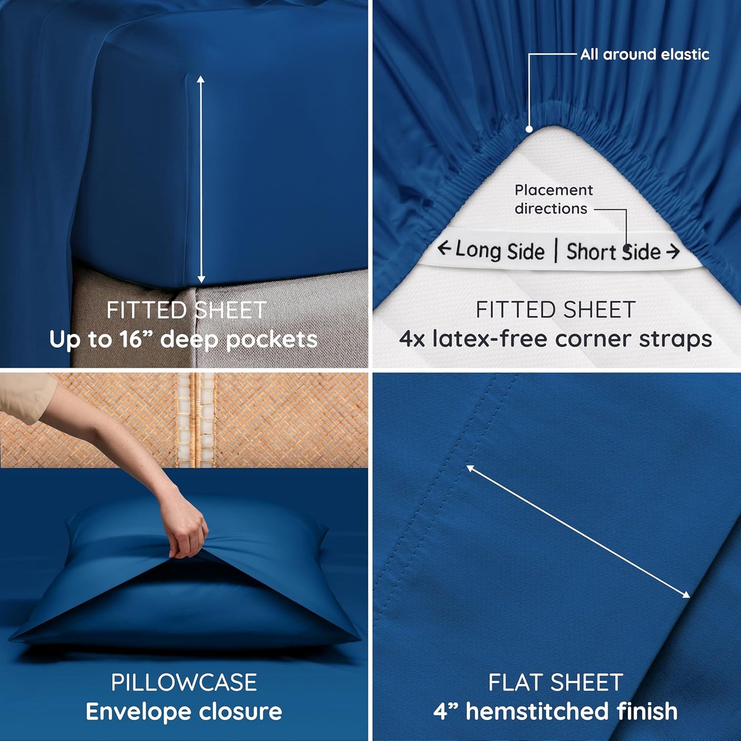 Bambaw Queen Sheet Set 6pcs – 100% Viscose Derived from Bamboo Bed Sheets Queen Size, Breathable Cooling Sheets, Luxury Sheets, Buttery Soft Bed Sheets, Deep Pockets Fits Up to 16'' (Navy Blue)