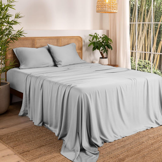 Bare Home 100% Rayon Made from Bamboo Queen Sheet Set - 4 Piece Bedding Set - Deep Pockets - Breathable - Easy Fit - Bedding Sheets & Pillowcases (Queen, Cloud Grey)