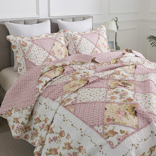 HoneiLife Quilt Set King Size - Fluffy Bedspreads 106x96, Microfiber Quilts 3-Piece, Patchwork Coverlet Rustic Bedding Sets All Season Quilts