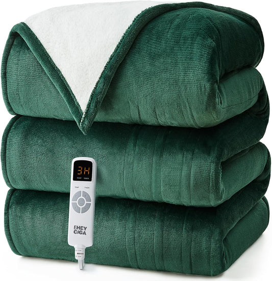 EHEYCIGA Heated Blanket - Twin Size, 9 Heating Levels, 10 Hour Auto Off, Soft Cozy Sherpa Washable Blanket, 62 x 84 Inches