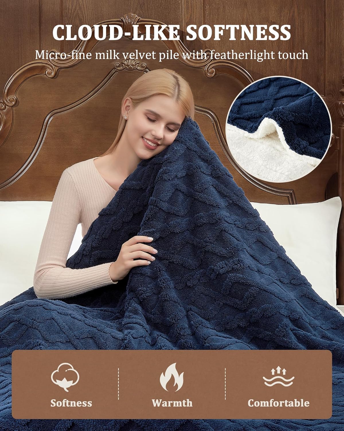 CAROMIO Electric Blanket Full Size - Thick Tufted Sherpa Heated Blanket with 10 Heating Levels and 10 Time Settings, ETL Certified Machine Washable Fast Heating Blanket Full 72"×84", Navy Blue