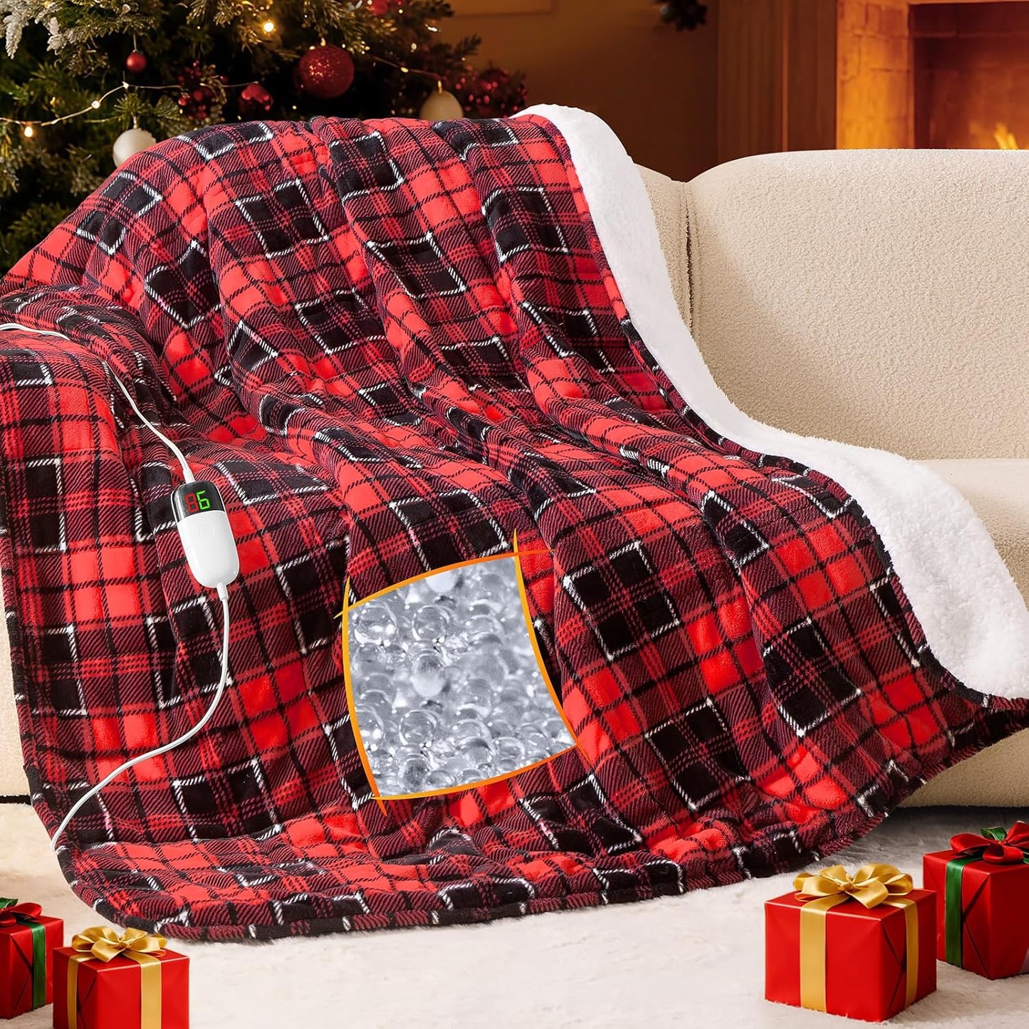 Red Heated Weighted Blanket for Adults Queen Size 15Lbs 60"x80", 2-in-1 Electric Heating Pad Lap Heavy Blanket for 140-160 lbs for Couch, 10 Level 1-8H Auto Off, Christmas Birthday Gifts for Women Mom