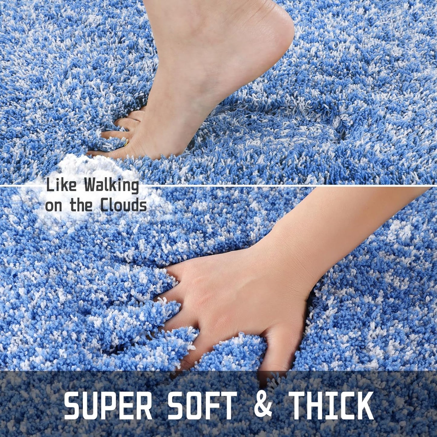 Yimobra Bathroom Rugs Non Slip Washable, Ultra Soft and Water Absorbent Bath Mats, Plush Fluffy Shower Mat Outside, Microfiber Thick Matts for Bathroom Floor/Sink, 24x17, Blue and White