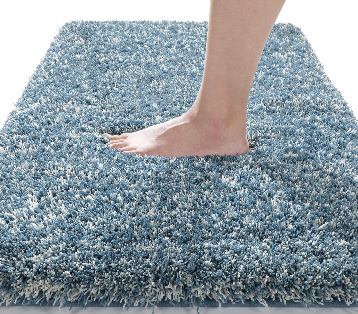 Yimobra Luxury Bathroom Rugs, Fluffy Bath Mats, Non Slip, Water Absorbent Microfiber, Machine Washable, Plush Runner Shower Rugs, Thick Matts for Bathroom Floor&Tub, 60"x 24", Denim Blue and White