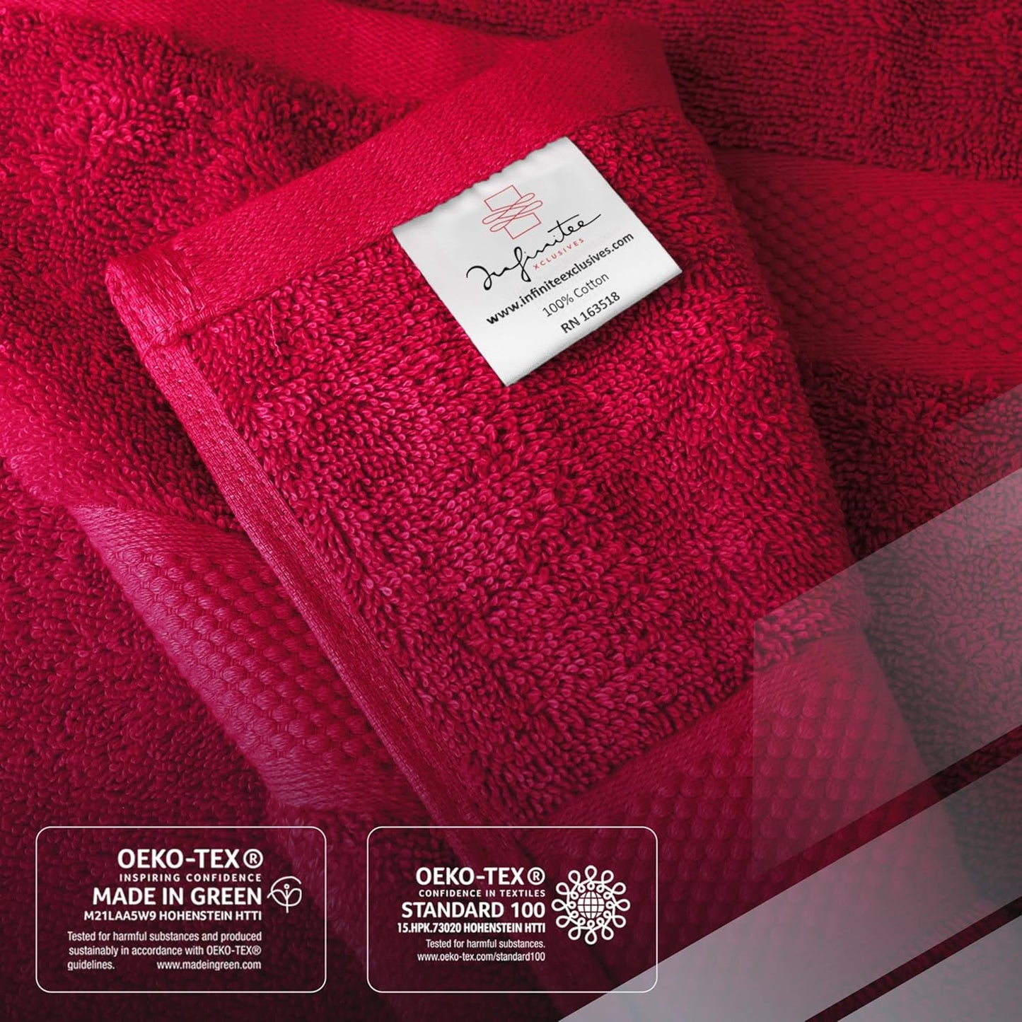Infinitee Xclusives Luxury 100% Cotton Towel Set – 8 Piece Bathroom Towel Set (2 Bath Towels, 2 Hand Towels, 4 Washcloths) – Soft & Absorbent Towels for Bathroom (Intimate Red)