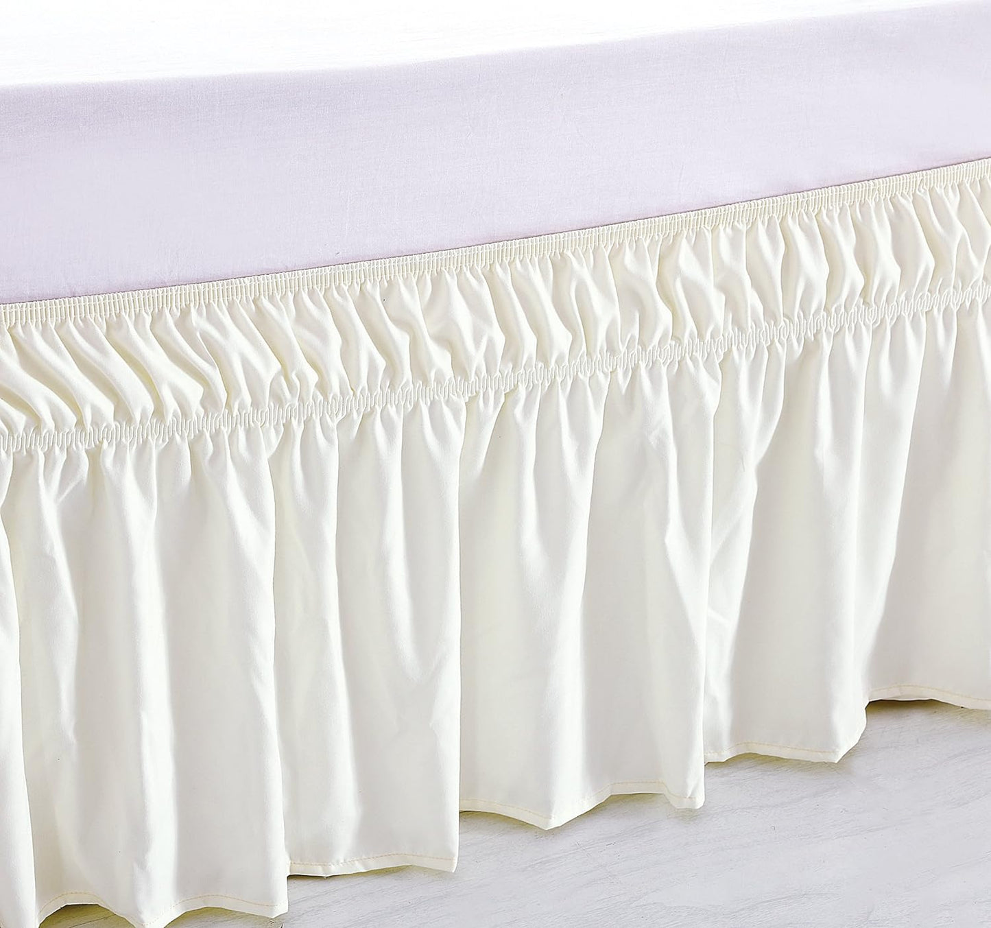 MEILA Wrap Around Bed Skirt Three Fabric Sides Elastic Dust Ruffled 14 Inch Tailored Drop,Easy to Install Fade Resistant-Ivory, Queen/King