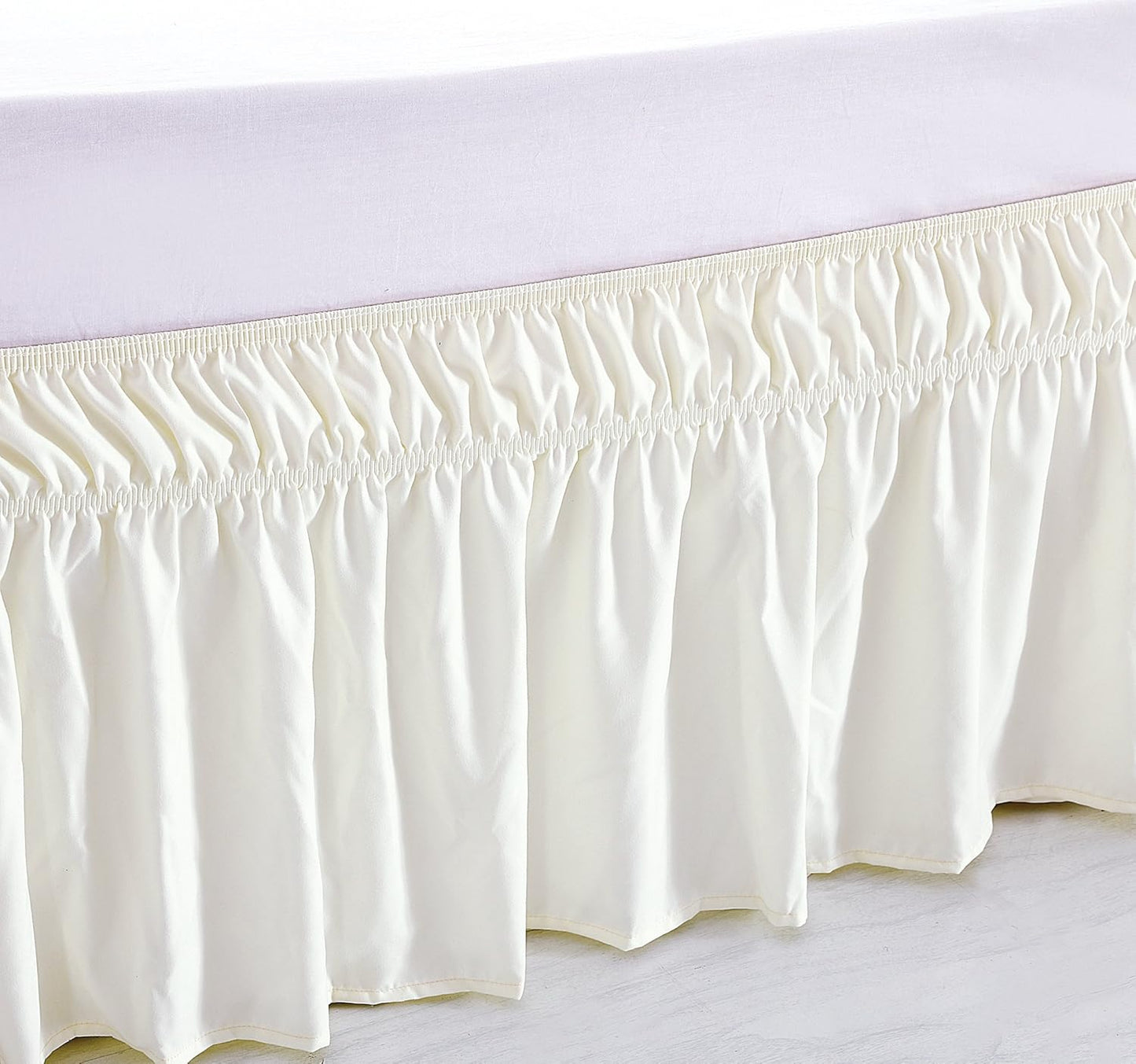 MEILA Wrap Around Bed Skirt Three Fabric Sides Elastic Dust Ruffled 24 Inch Tailored Drop,Easy to Install Fade Resistant-Ivory, Queen/King