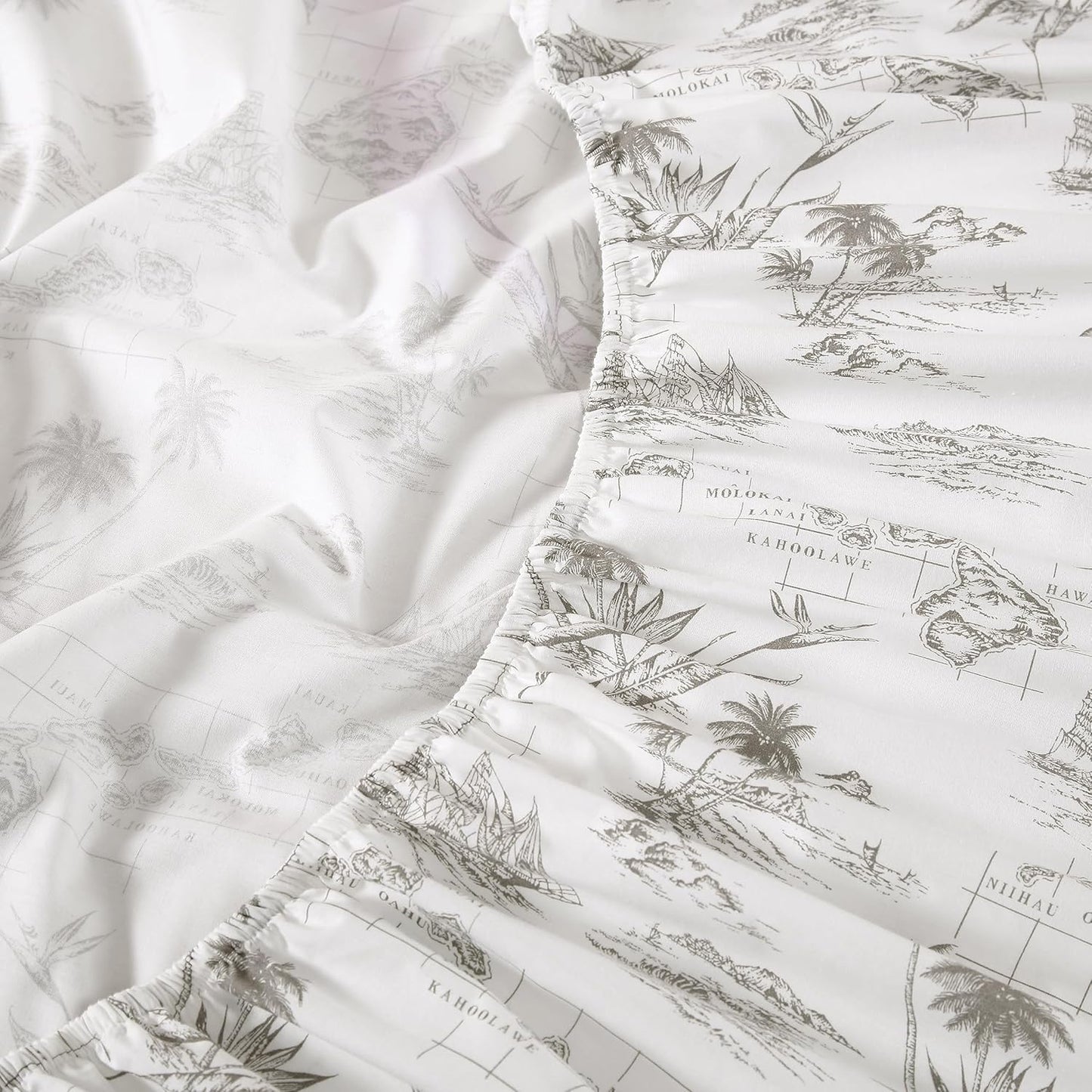 Tommy Bahama - Queen Sheets, Cotton Percale Bedding Set, Crisp & Cool, Stylish Bedding Set (Vintage Map Brown, Queen)