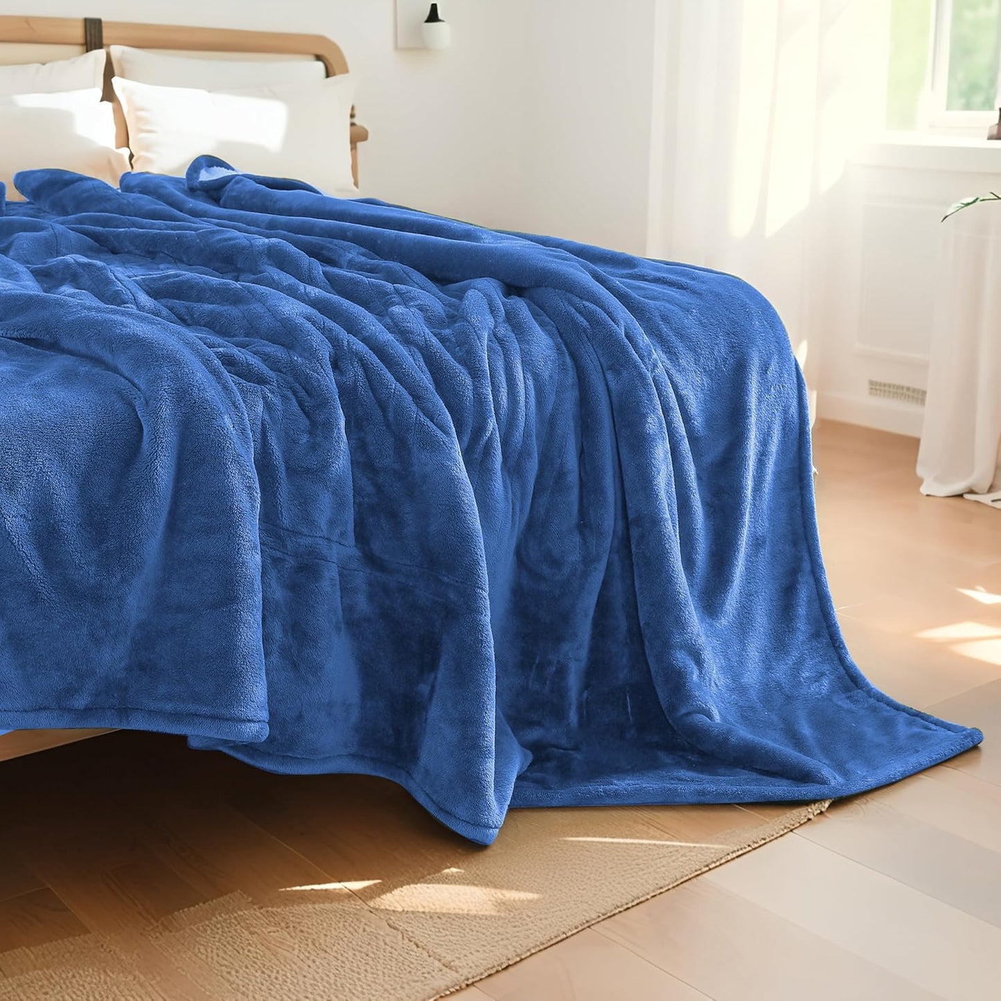 Electric Heated Blanket Queen Size 84"x90", Dual Controllers, Cozy Large Oversized, 5 Heating Levels & 10 Hours Auto Off, Cozy for Bed, Sofa, & Office, Machine Washable, Denim Blue