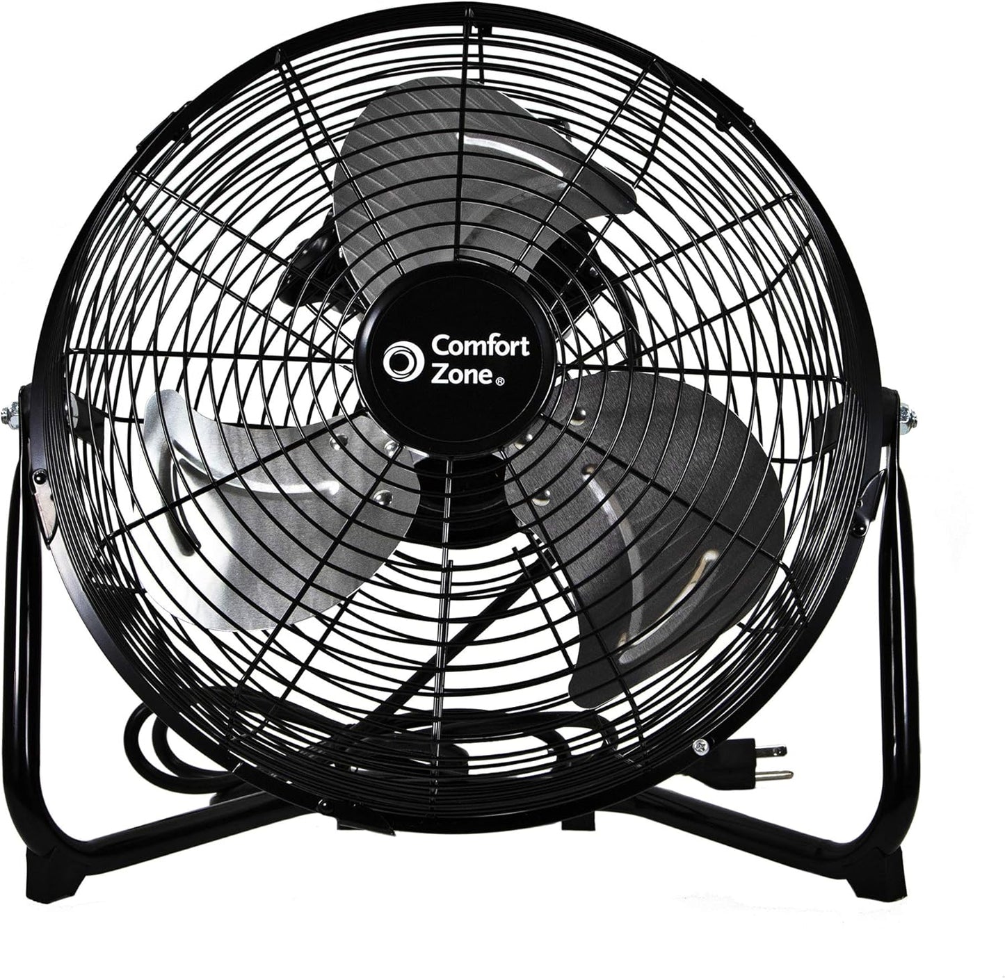 Comfort Zone 12 inch Cradle Fan, 3 Speed Floor or Table Fan with180 Degree Tilt, Metal Construction and Aluminum Blades, Carry Handle, Rubber Feet, Ideal for Bedroom, Workshop, or Garage, Black