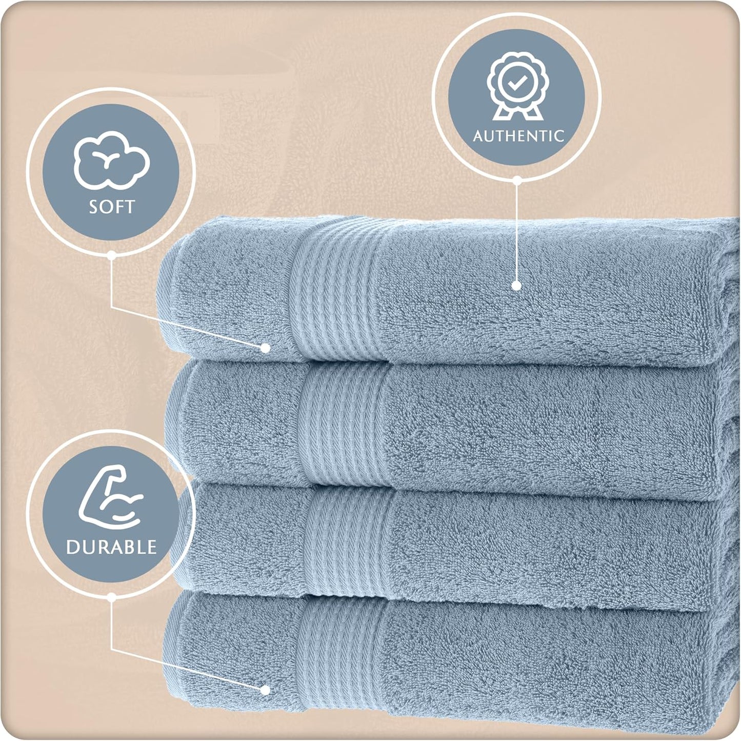 MAURA Basics Performance Bath Towels 100% Turkish Cotton with Hook Loops. Extra Large Luxury Absorbent Plush Towel Sets for Bathroom, Daily Use American Standard Size 27”x54”, Blue Gray