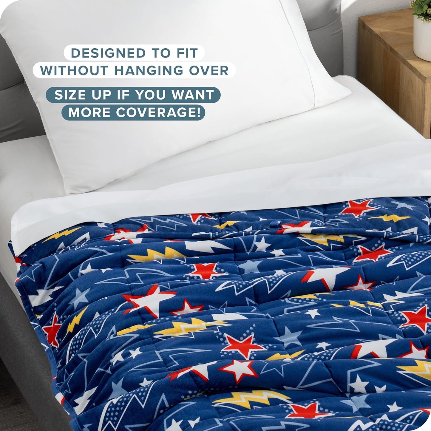 Bare Home Weighted Blanket Twin or Full Size 7lb (40" x 60") - Minky Fleece - Premium Heavy Blanket Nontoxic Glass Beads (Superhero, 40"x60")