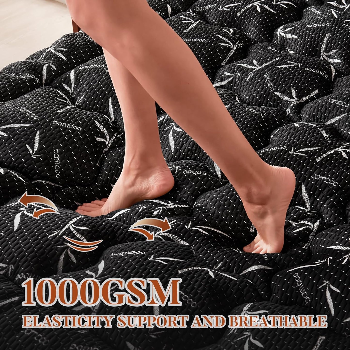100% Waterproof Queen Size Mattress Topper, Thick Pillow Top Mattress Pad，Up to 24 Inch Deep Pocket,Soft Breathable Mattress Pad for Back Pain, Protector Cover(Black)