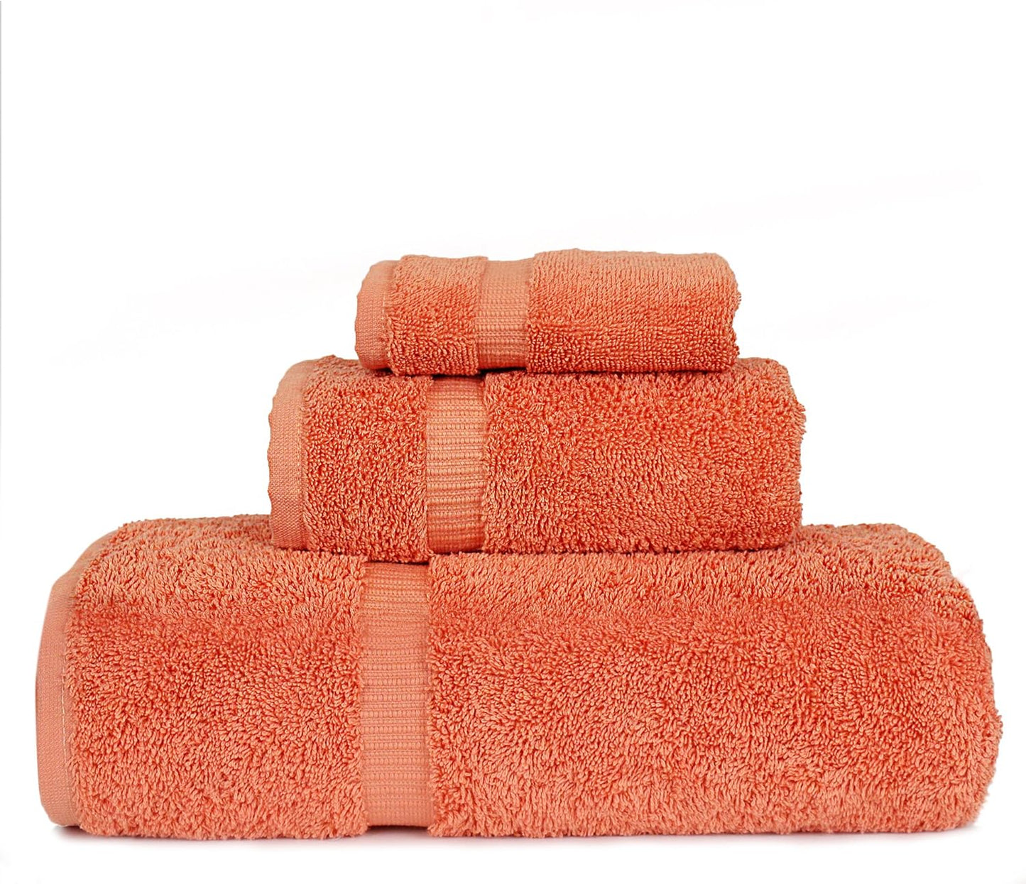 Luxury Hotel & Spa Quality Collection, Quick Dry 100% Turkish Cotton, 750+ GSM, Eco Friendly Towel Set, Bathroom and Kitchen Dobby Border Towels, Bath Towel, Hand Towel, Washcloths (3 Piece, Coral)