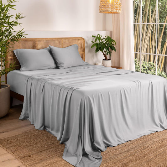 Bare Home 100% Rayon Made from Bamboo Luxury Twin Sheet Set - 3 Piece Bedding Set - Deep Pockets - Cooling Sheets - Breathable - Easy Fit - Soft Bedding Sheets & Pillowcases (Twin, Light Grey)
