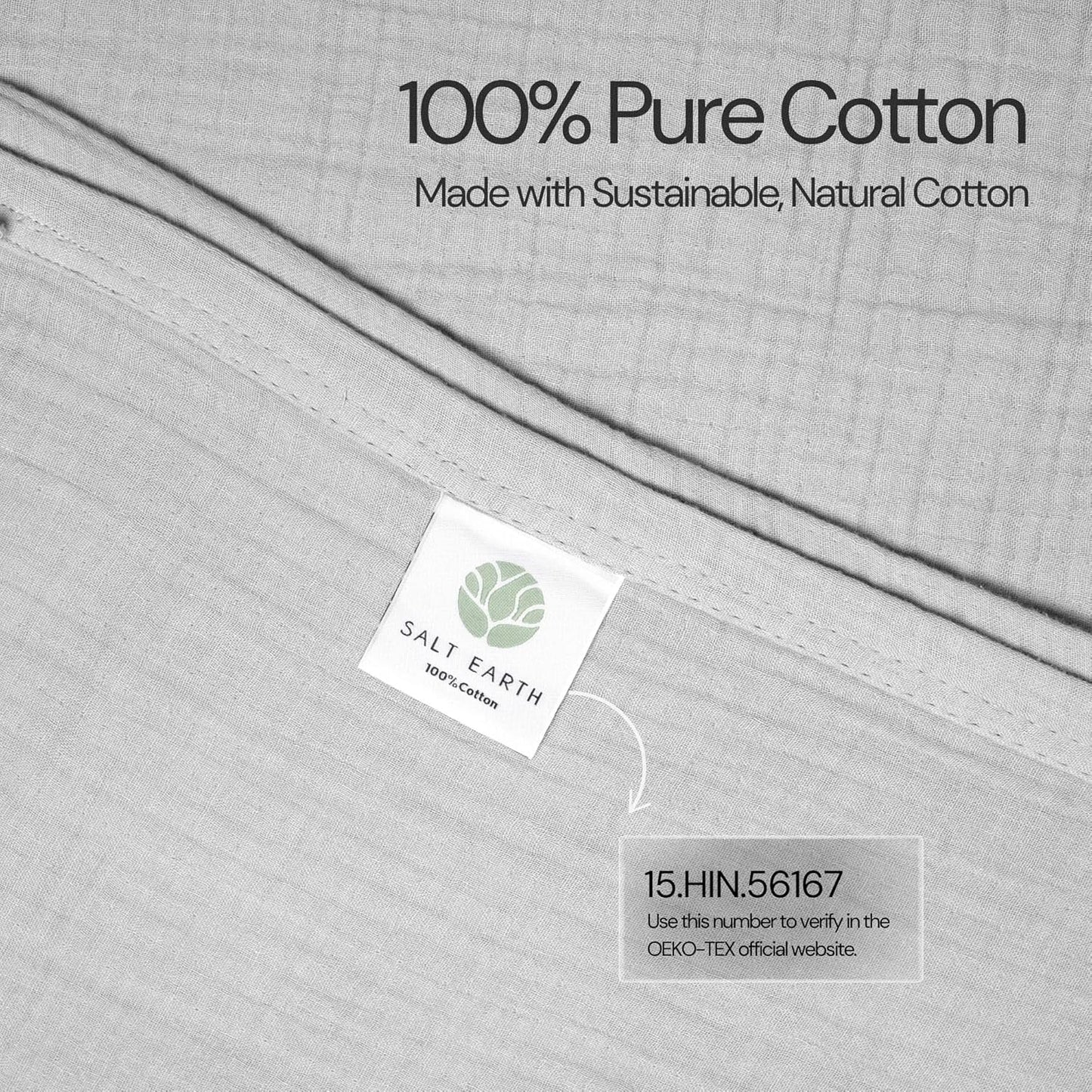 Salt Earth 100% Cotton Muslin Blanket, Gauze Blanket 80"X90" Queen, 4 Layered for Couch, Bed, Living Room,Lightweight, All Seasons Blankets & Throws, Easy wash,Nature & Skin Friendly(Scottish Grey)