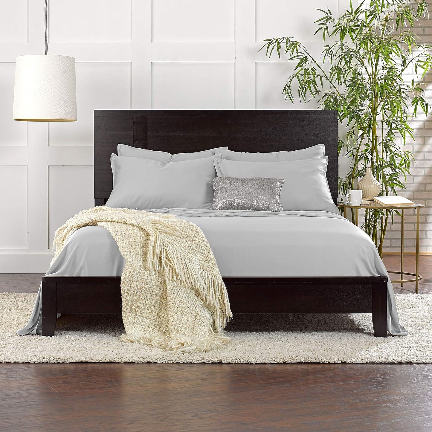California King Sheets by Pure Bamboo, Genuine 100% Organic Viscose Derived from Bamboo Bed Sheet Set, Soft & Cooling, Double Stitching, Lifetime Quality Promise (California King, Silver Pearl)