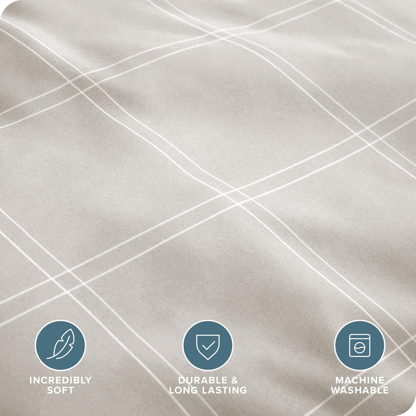 Bare Home Bedding Duvet Cover Full Size - Premium 1800 Super Soft Collection - Lightweight, Duvet Cover - Soft Textured Bedding (Full, Modern Plaid - Stone/White)