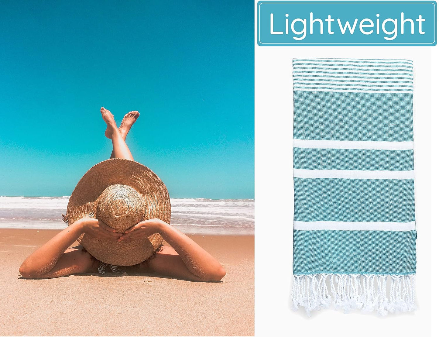 Premium Turkish Beach Towel (35”x 67”) – Lightweight, Quick Dry Beach Towel, Sand-Free, 100% Cotton – Teal