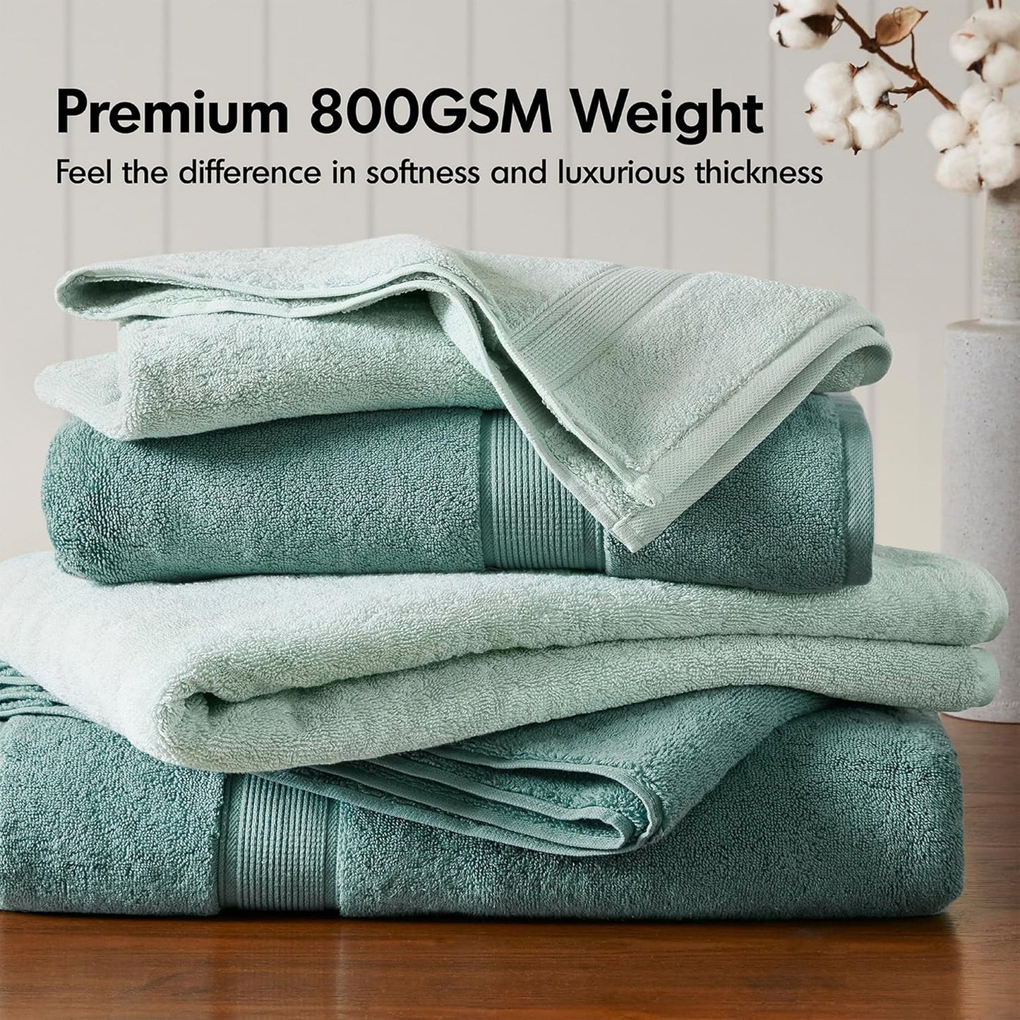Madison Park 800GSM Bathroom Towel Set of 8 100% Cotton Bath Towel Set for Bathroom Luxurious Highly Absorbent 2 Bath Towels 2 Hand Towels 4 Washcloths Quick Dry Spa Quality Dusty Green