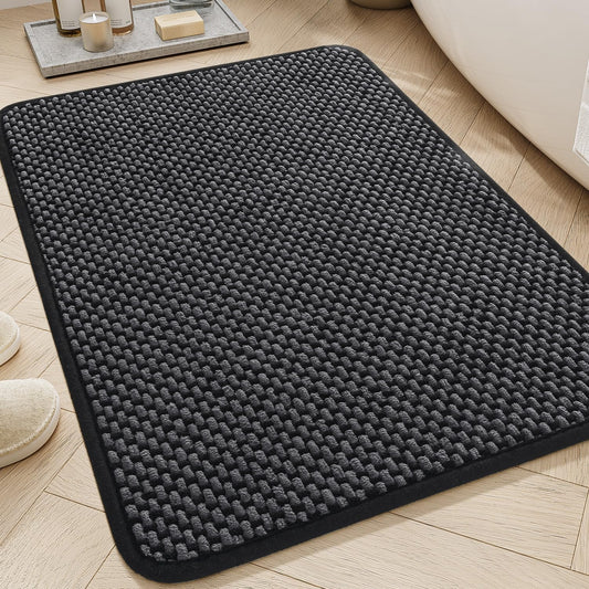 AMOAMI Chenille Bath Mat Super Absorbent Bathroom Mat Quick Dry Bath Mats for Bathroom Rubber Backed Bathroom Rugs Non Slip Washable Fit Under Door, Front of Bathtub, Sink, Darkgrey&Black 24"x36"