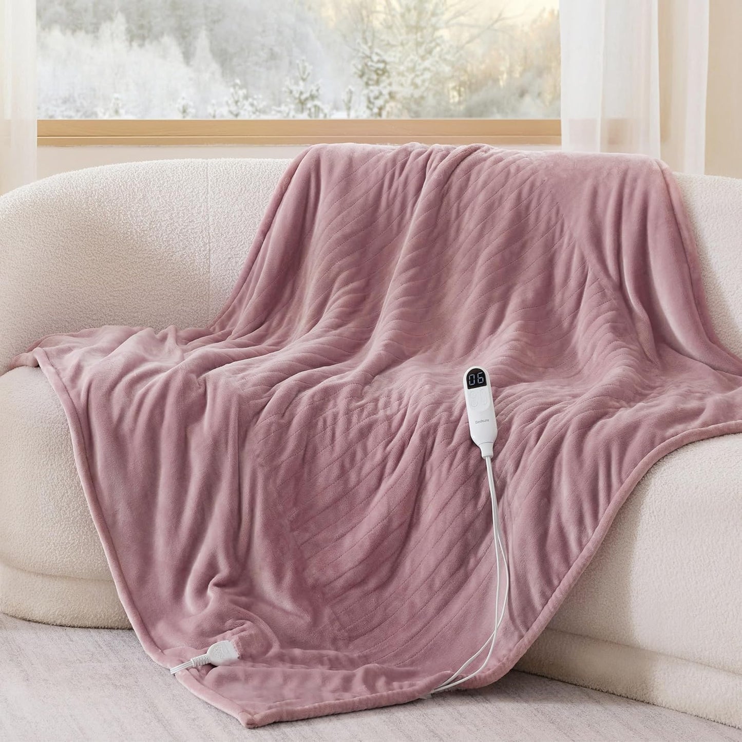 Bedsure Heated Blanket Throw Blanket - Fast Heating Electric Blanket, Soft Flannel Heated Throw with 4 Time Settings, 6 Heating Settings, Warm Gifts for Grandma (50x60 inches, Woodrose)