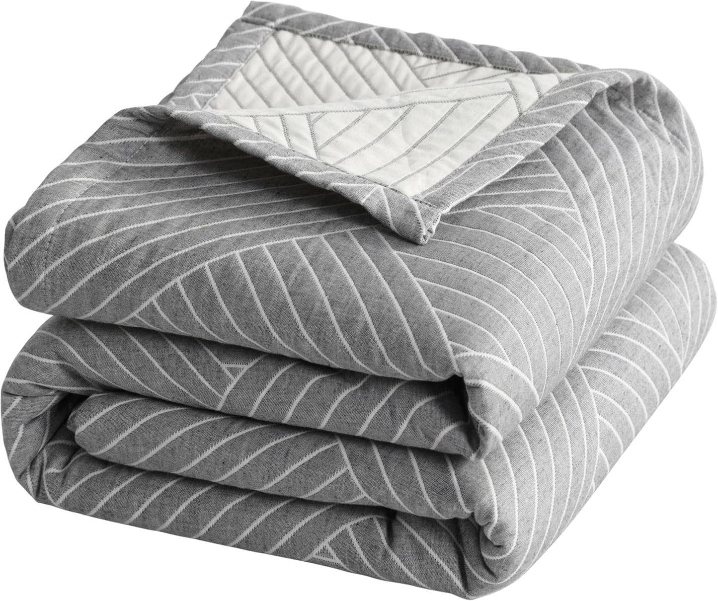 NTBAY 3 Layers Cotton Muslin 106x92 King Bed Blanket, Super Soft Breathable Thermal Yarn Dyed Quilt for Adults, Perfect Lightweight Blanket for Couch Sofa Bed All Seasons, Grey Volleyball