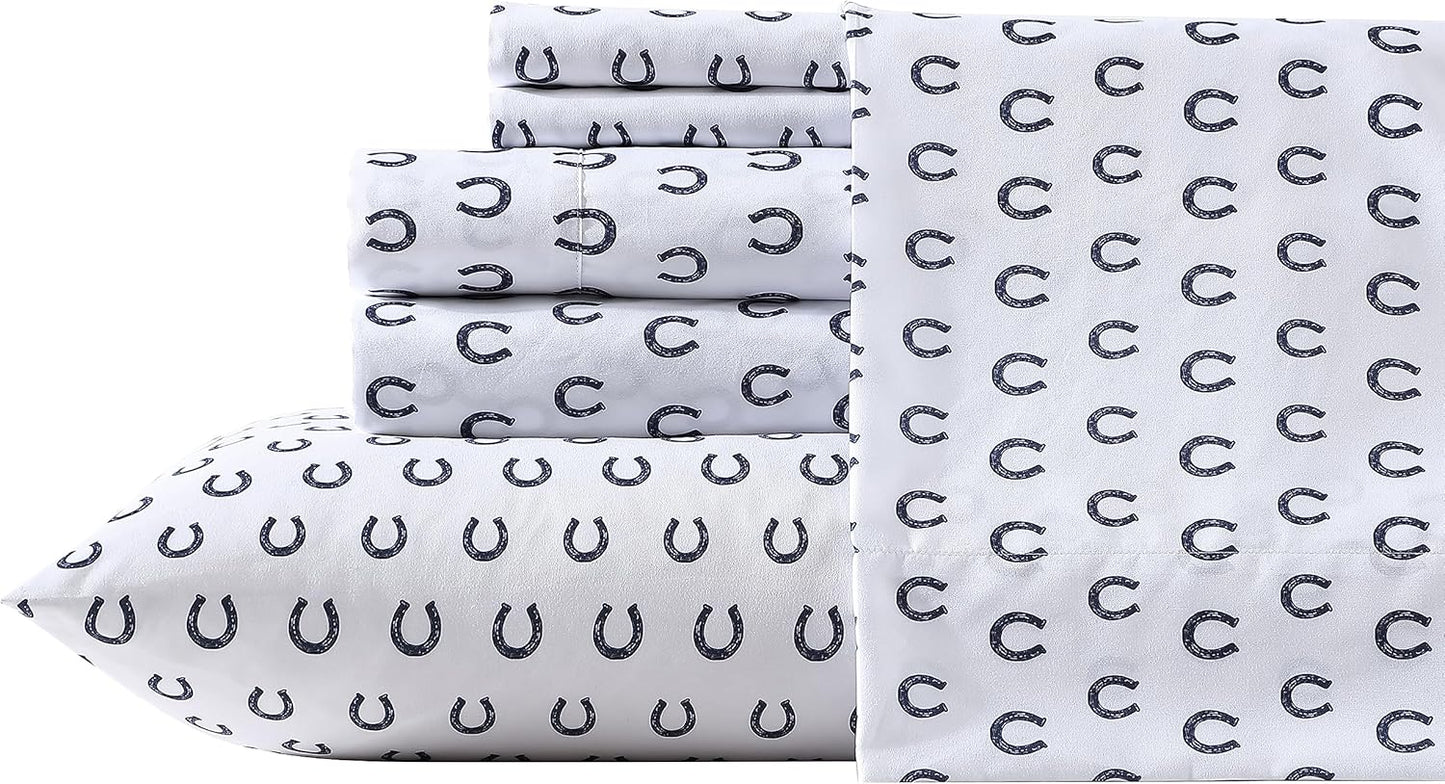 Wrangler - Twin Bed Sheets, Ultra-Soft & Lightweight Bedding with Matching Pillowcase, Lightweight Bed Set for All Season Comfort, Oeko-Tex Certified (Horseshoe Dots Navy)