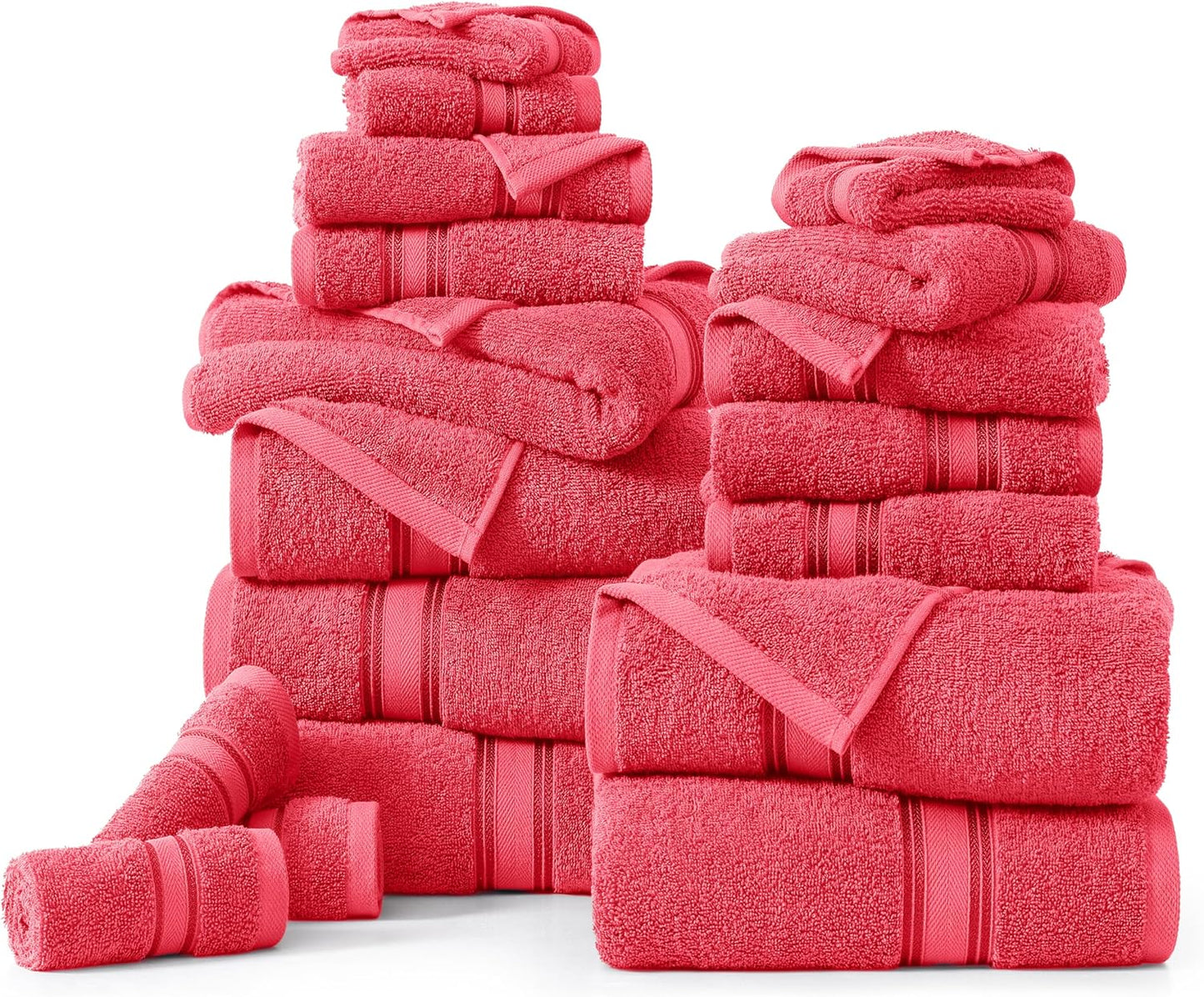 LANE LINEN Towels for Bathroom – 18 Pack, 100% Cotton, Zero Twist, 6 Bath, 6 Hand Towel & 6 Wash Cloths, Highly Absorbent, Luxury Hotel & Spa Quality, Machine Washable – Honeysuckle