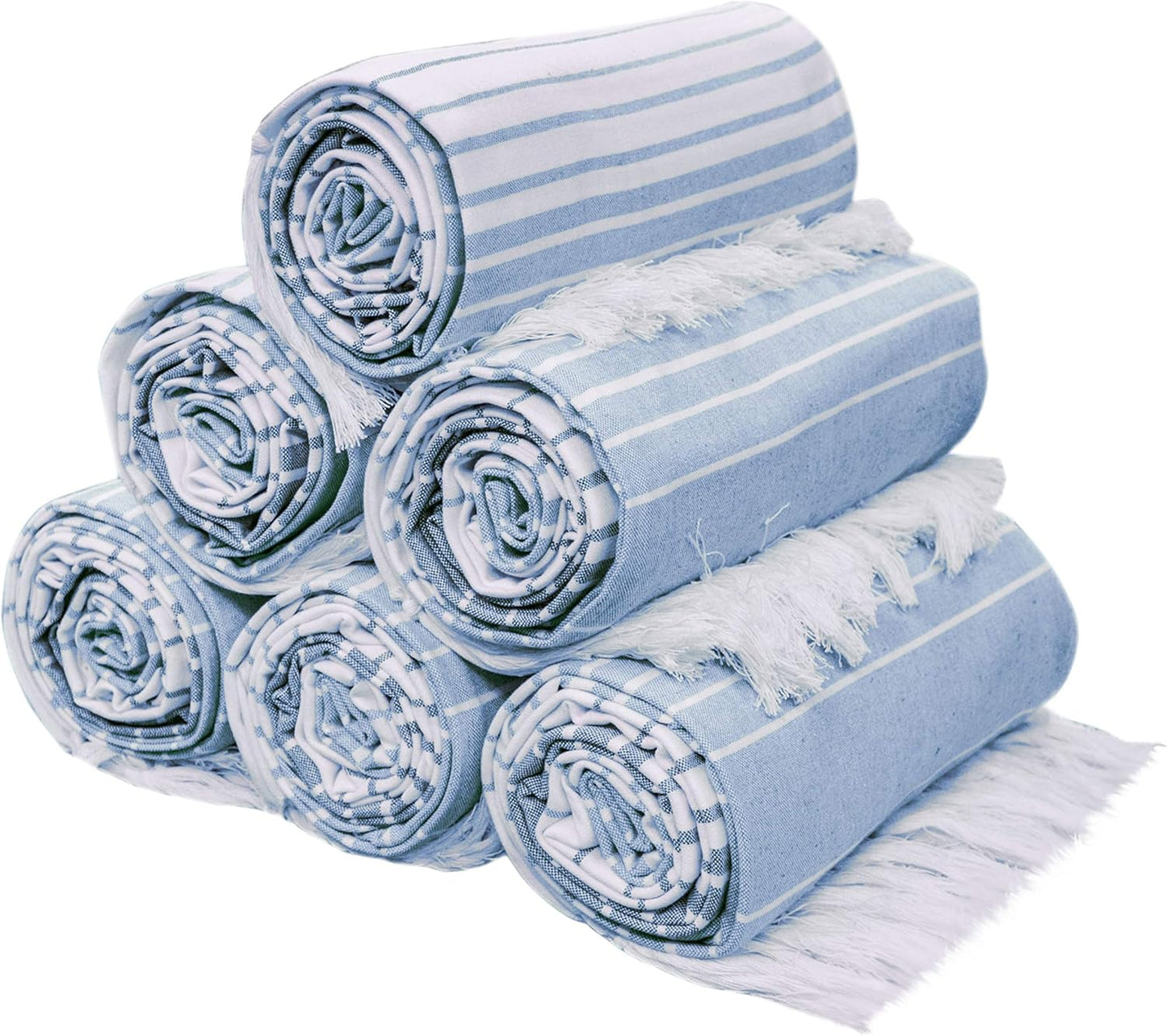 Native Fab Turkish Stripe Beach Towels Set of 6-40x71 Inches 100% Cotton Quick Dry Lightweight - Extra Large Thin Sand Free Peshtemal Towel for Adults Travel Bath Spa Pool Gym Camp, Navy Blue