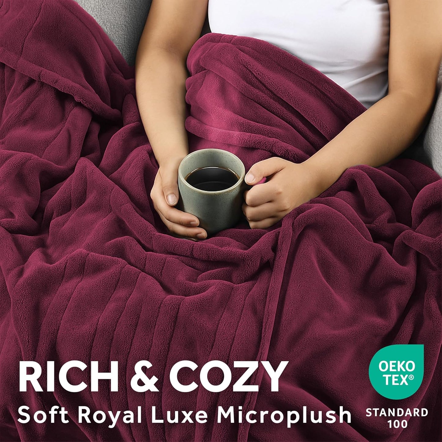 Sunbeam Electric Royal Luxe Microplush Heated Blanket, 12 Heat Settings, 12-Hour Auto Shut-Off, Fast Heating, Warm & Cozy, Machine Washable, Cabernet Color, Twin (84" x 62")