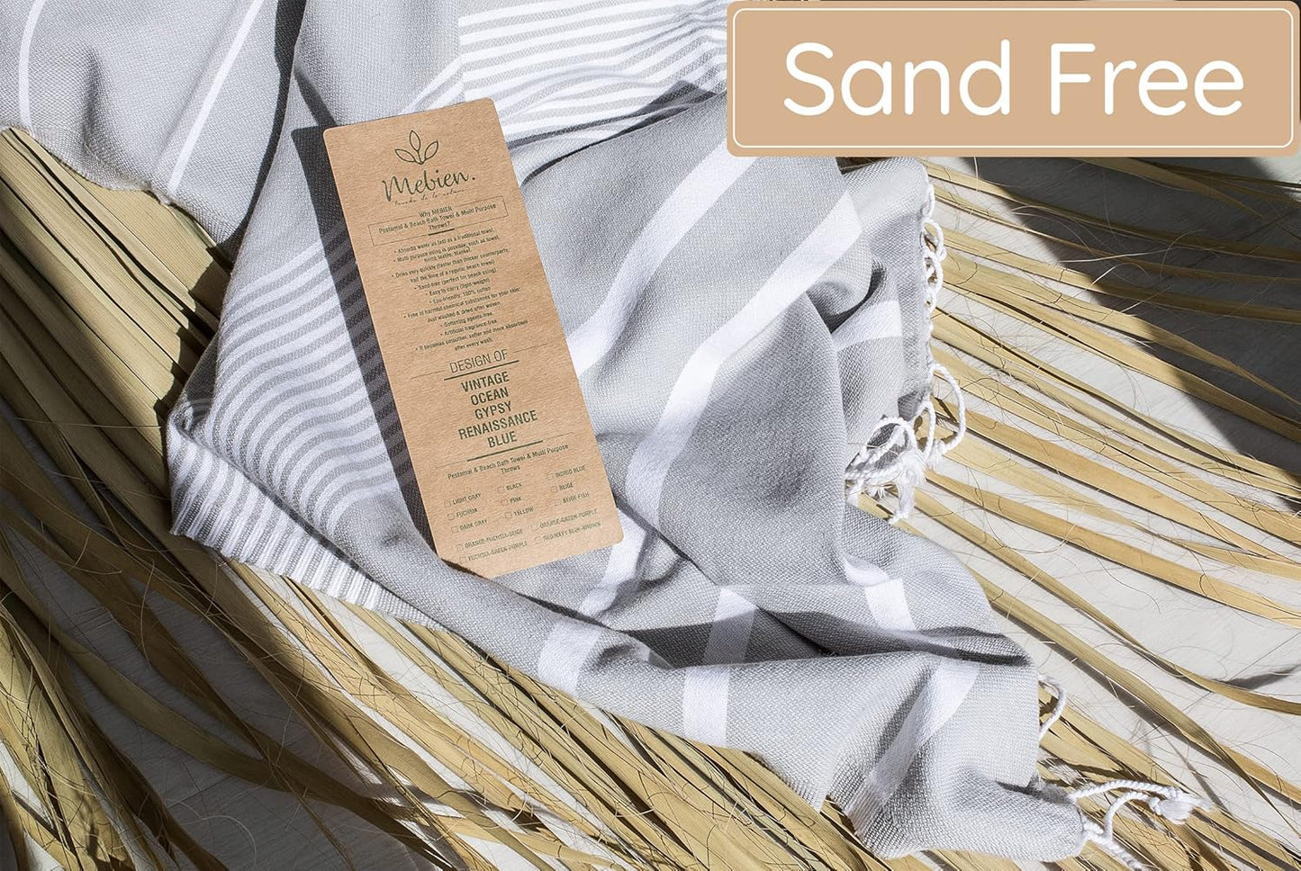Premium Turkish Beach Towel – 100% Cotton, Quick Dry, Sand Free, Oversized Beach Towels 35”x 67” – Ideal for Travel and Pool Towels – Silver Grey