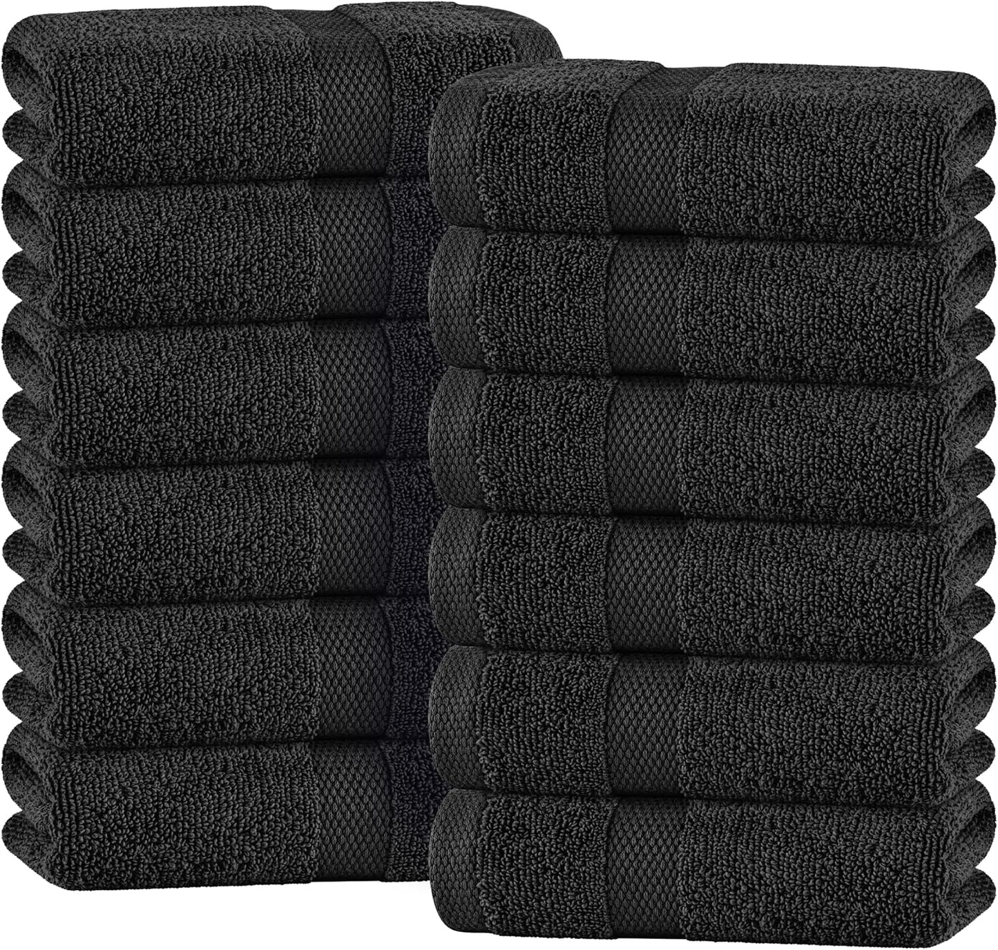 White Classic Black Hand Towels for Bathroom [12 Pack] Cotton Hand Towel Bulk for Gym, Kitchen and Spa, 16x27 Inches Soft Highly Absorbent Quick Dry Terry Salon Towels