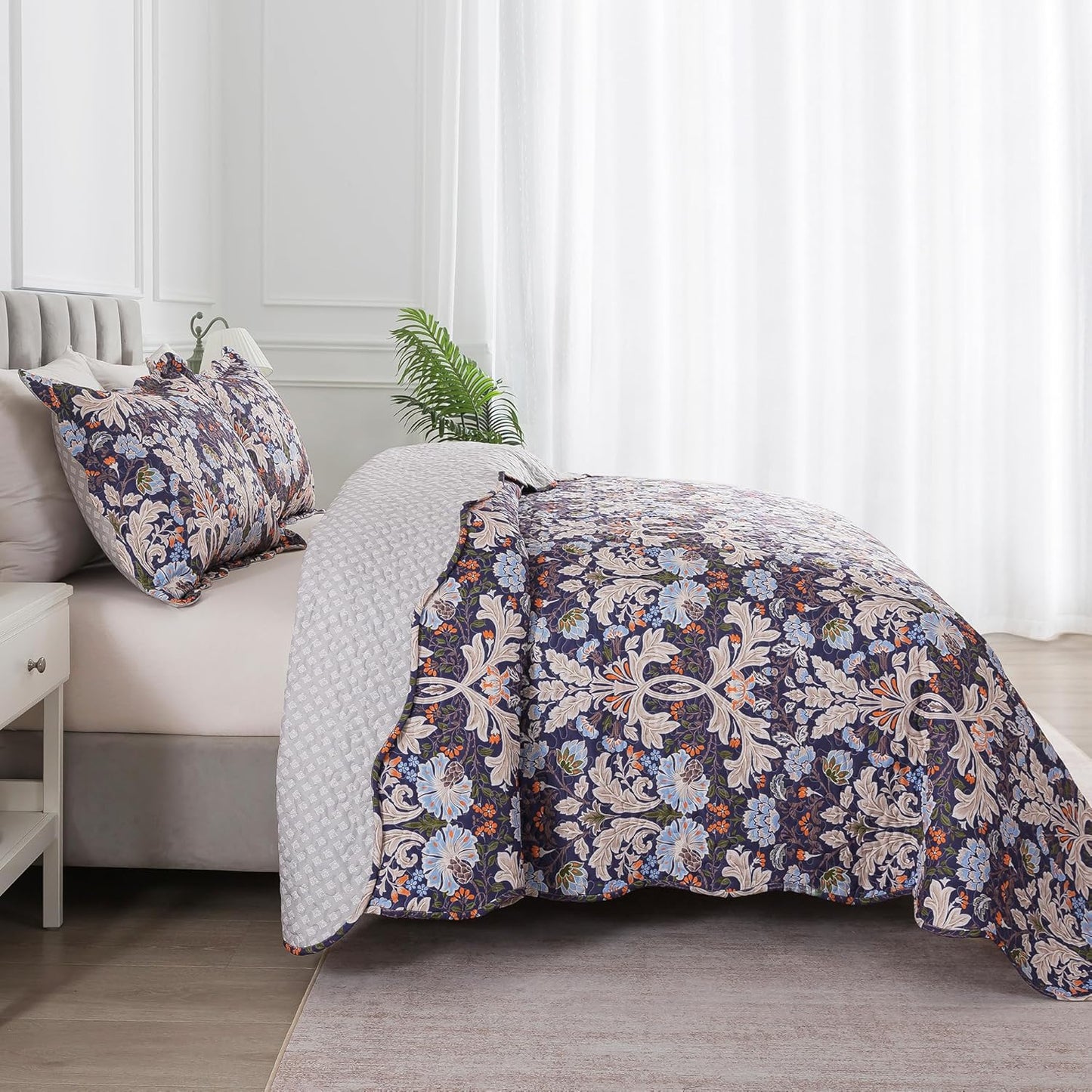 HoneiLife Quilt Set Queen Size - Microfiber Bedspreads for Queen Bed, Reversible Coverlet Lightweight Bedcover Quilt Bedding Sets-Navy