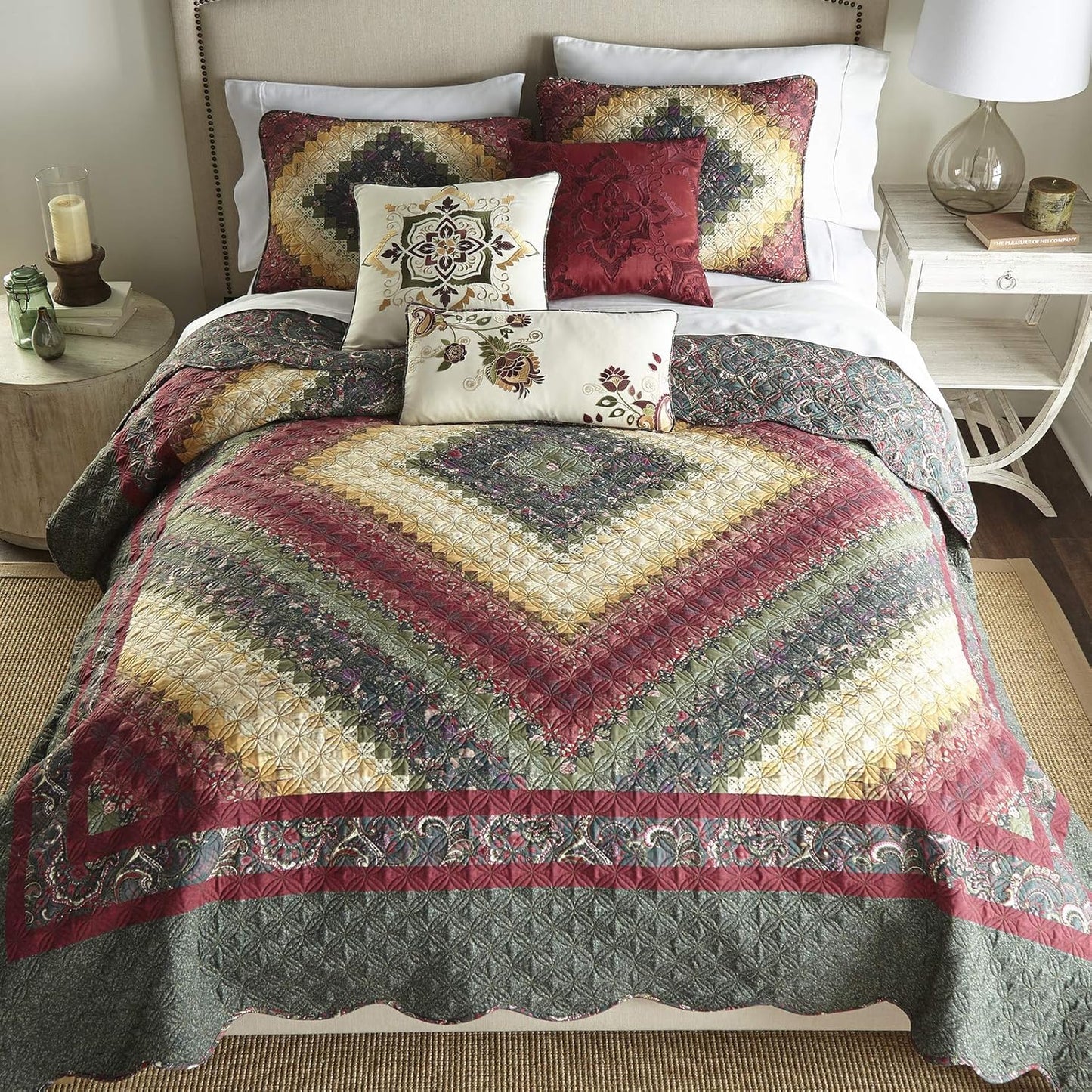 Donna Sharp Contemporary Polyester Quilt Spice Postage Stamp Design - 1-Piece Queen Size Quilt, Machine Washable, Perfect for Any Decor Theme