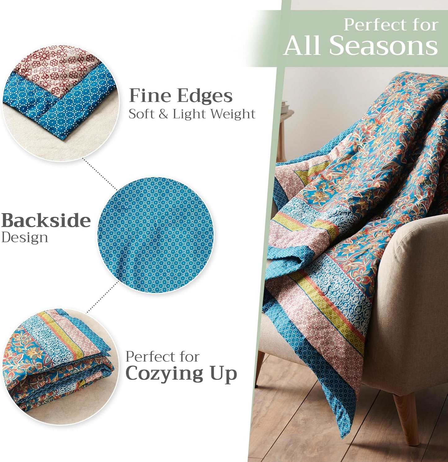 Maison d' Hermine Throw Blanket for Couch Lightweight Soft Warm Breathable Cotton Throw Blankets for Bed Girls Boys Women Men Gifts Sofa Travel Living Room Chair Bedding (60"x80", Kerala)