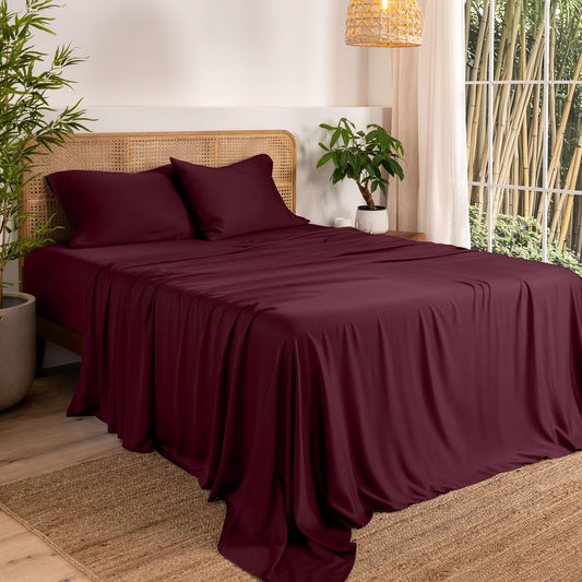 Bare Home 100% Rayon Made from Bamboo King Sheet Set - 4 Piece Bedding Set - Deep Pockets - Breathable - Easy Fit - Bedding Sheets & Pillowcases (King, Burgundy)