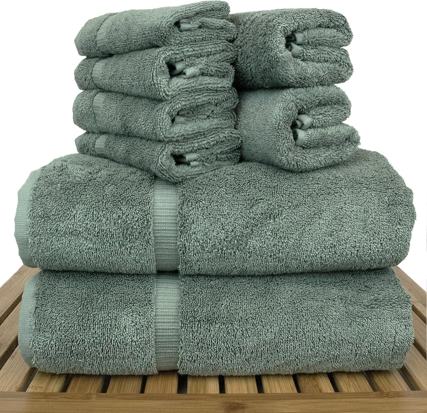 BC BARE COTTON Luxury Hotel & Spa Quality Collection, Highly Absorbent & Quick Dry 100% Turkish Cotton, 750+ GSM, Eco Friendly Towel, Dobby Border Towels (8 Piece, Gray)