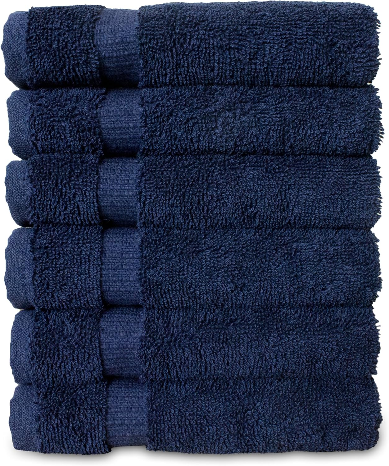 Luxury Hotel & Spa Towel Turkish Cotton Washcloths - Navy - Dobby Border - Set of 6