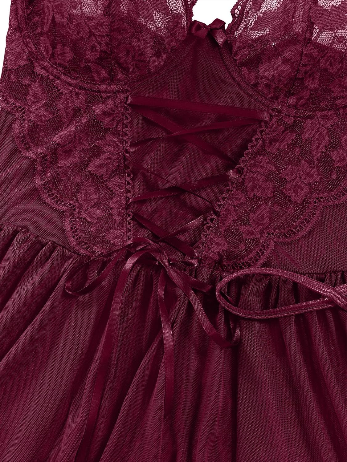 Lilosy Sexy Garter Belt Mesh Lace Babydoll Lingerie Dress Set with Thong