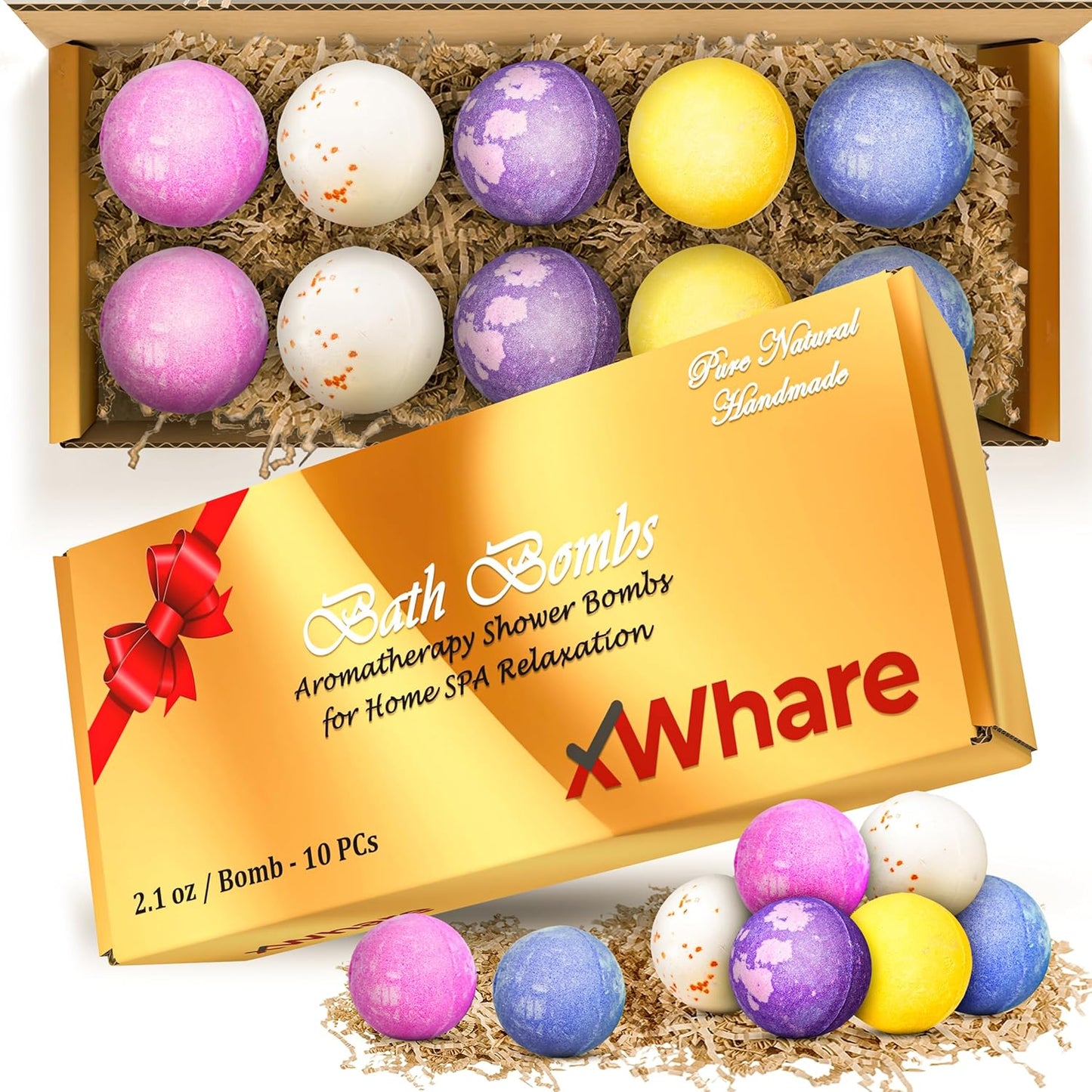 10 XXL Bath Bombs for Women Relaxing - Handmade Kids Bath Bomb Set with Shea, Coco Butter & Essential Oil for Skin Moisturizing - Perfect for Bubble Spa Bath - Gift for Her/Him, Girls, Wife, Mother