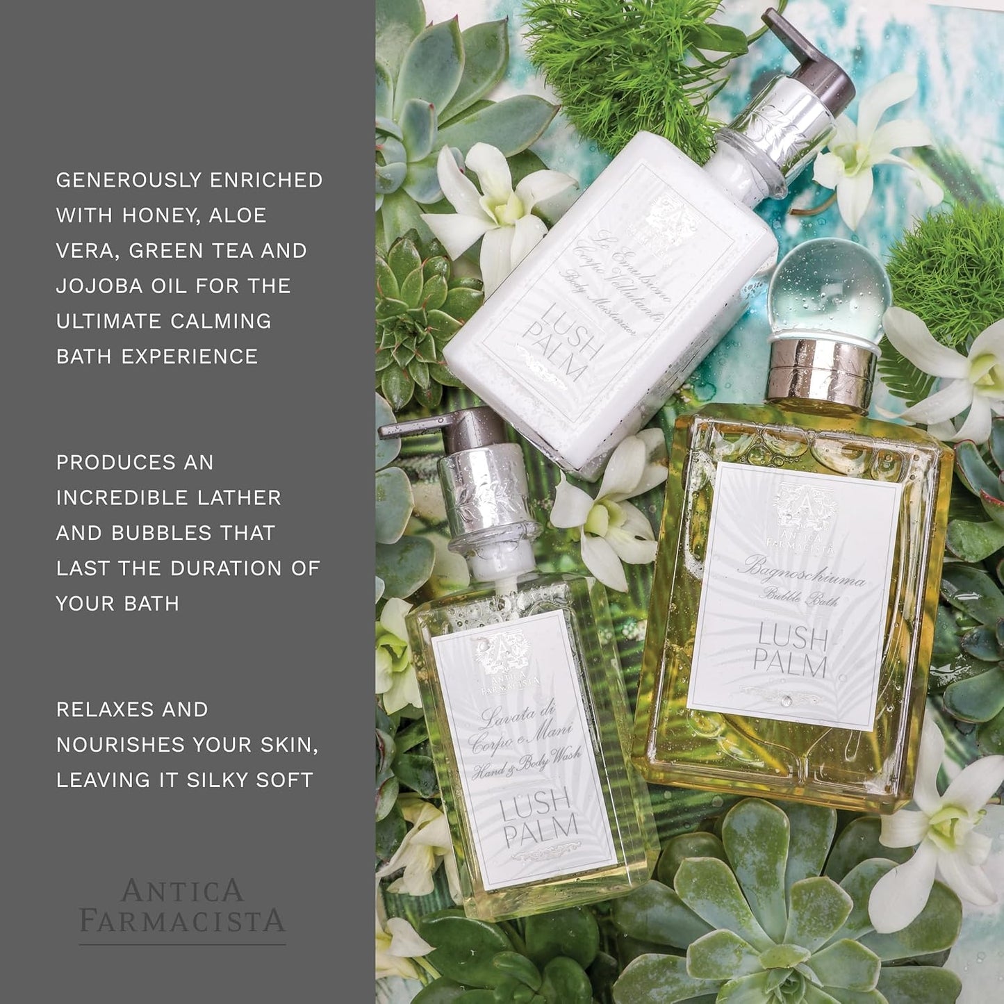 Antica Farmacista Bubble Bath - Relaxing Foam Bath with Honey, Jojoba Oil & Aloe Vera - Luxury Gift for Any Occasion - Lush Palm, 16 fl oz