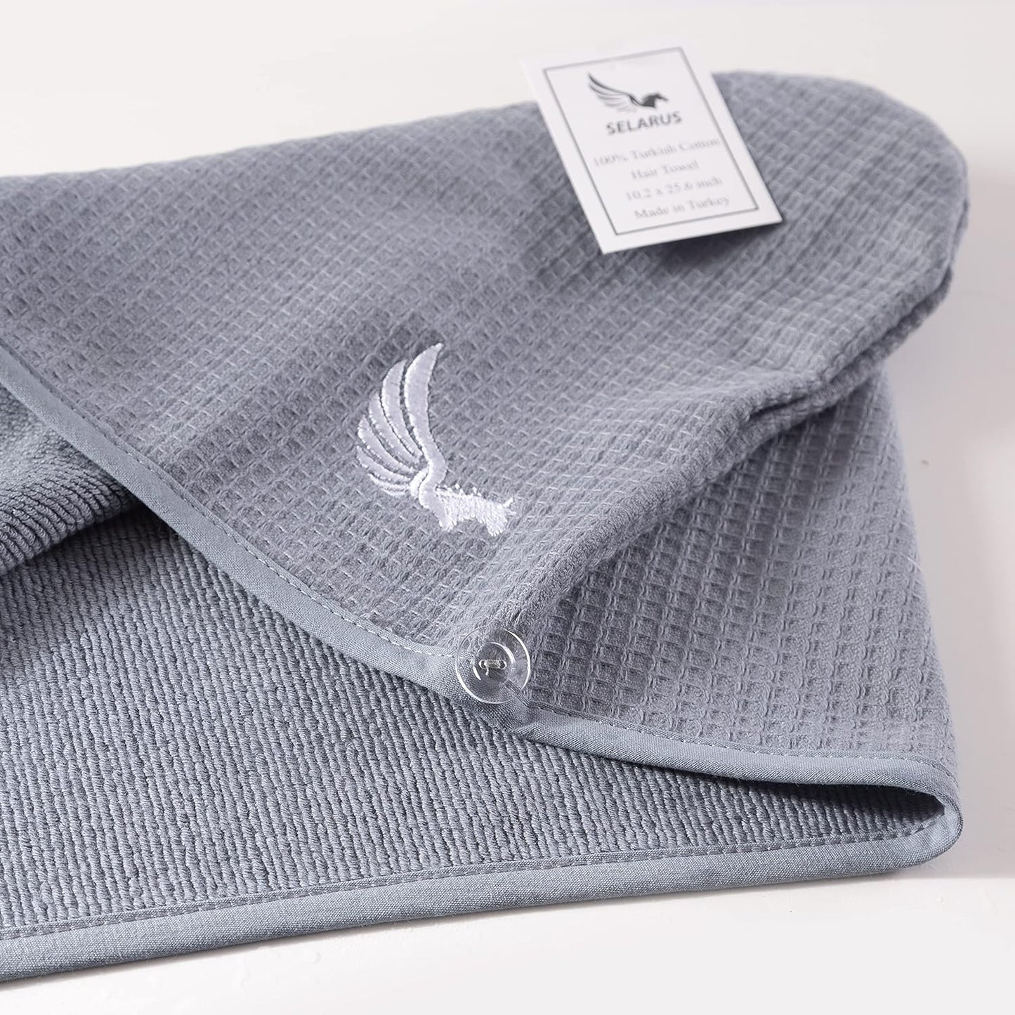 100% Turkish Cotton Hair Towel Wrap for Women,Non Microfiber,400-GSM(Grams per Square Metre),AntiFrizz,Hair Plop Waffle Towels for Curly,Long&Thick Hairs,Turban Head Wrap,1Pack10x26inc