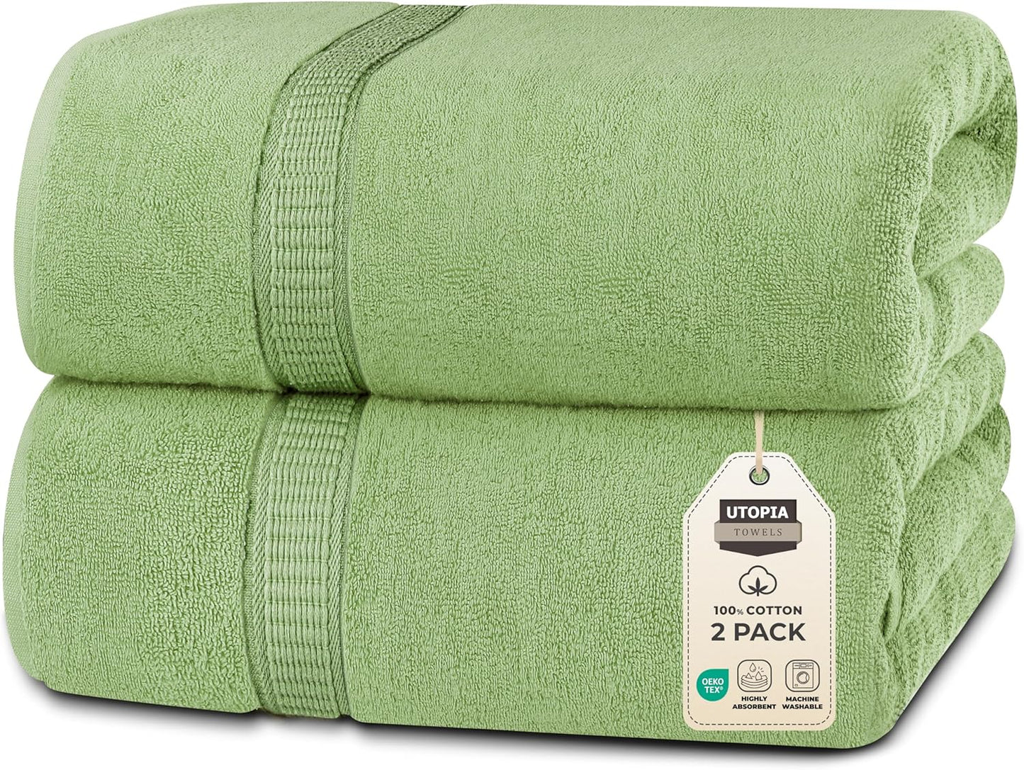 Utopia Towels Luxurious Jumbo Bath Sheet 2 Piece, 600 GSM, 35 by 70 Inches, 100% Ring Spun Cotton, Highly Absorbent and Quick Dry Extra Large Bath Towel, Super Soft Towel, Sage Green