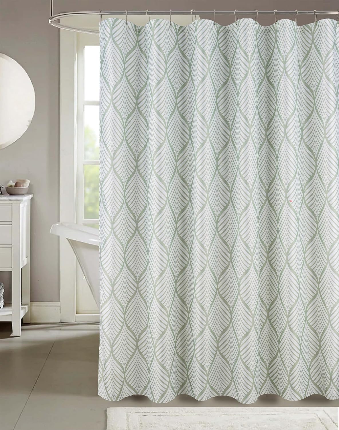 Serafina Home Hotel Quality Fabric Bathroom Shower Curtain: Tropical Palm Leaf - Sage Green and White (72 x 70 inches)