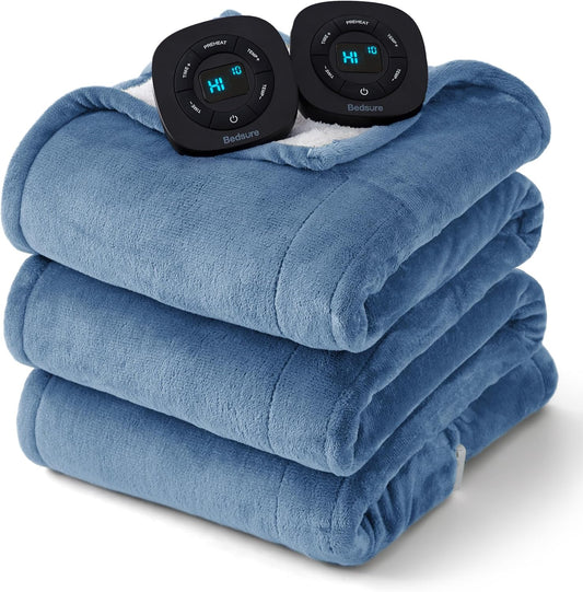 Bedsure Electric Blanket King Size - Dual Control Heated Blanket King Size, Fast Heating with 10 Time Settings & 10 Heat Settings, Warm Gift for Grandma (100x90 inches, Blue)